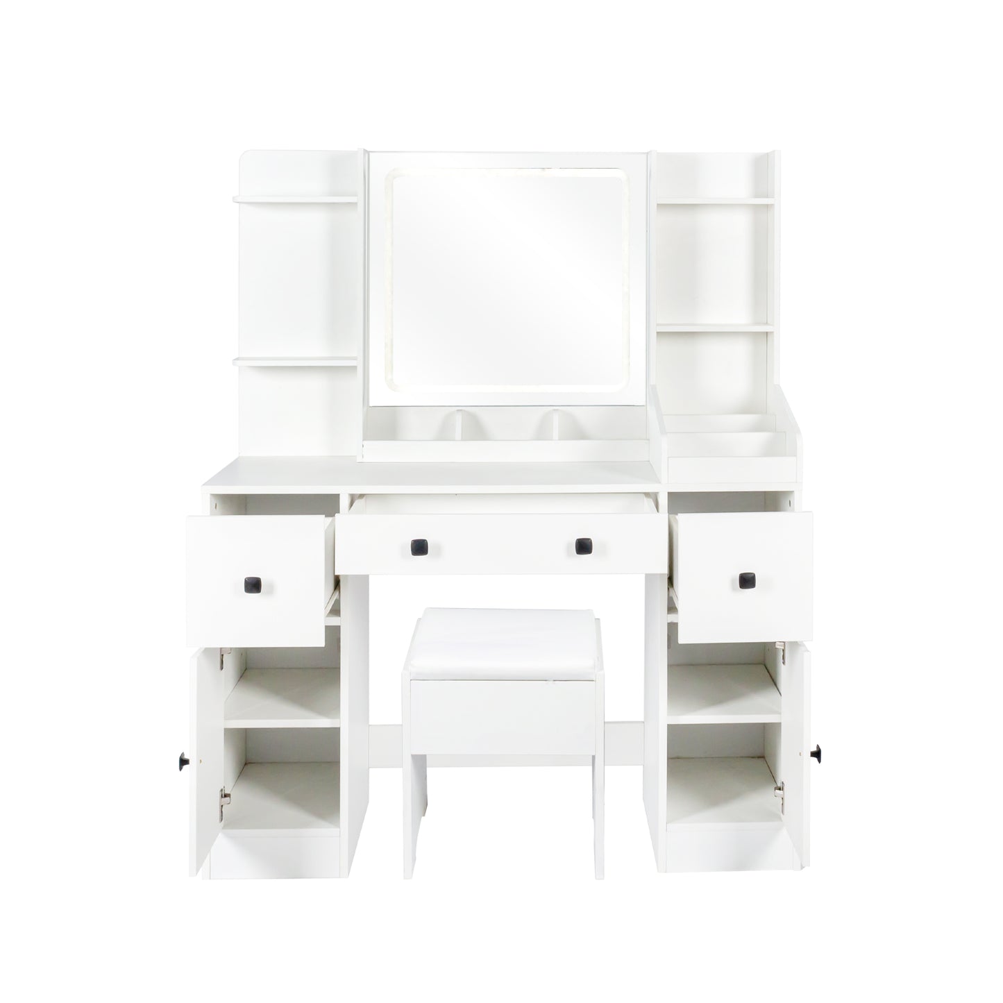 Makeup desk with cabinet and LED lighting for vanity use