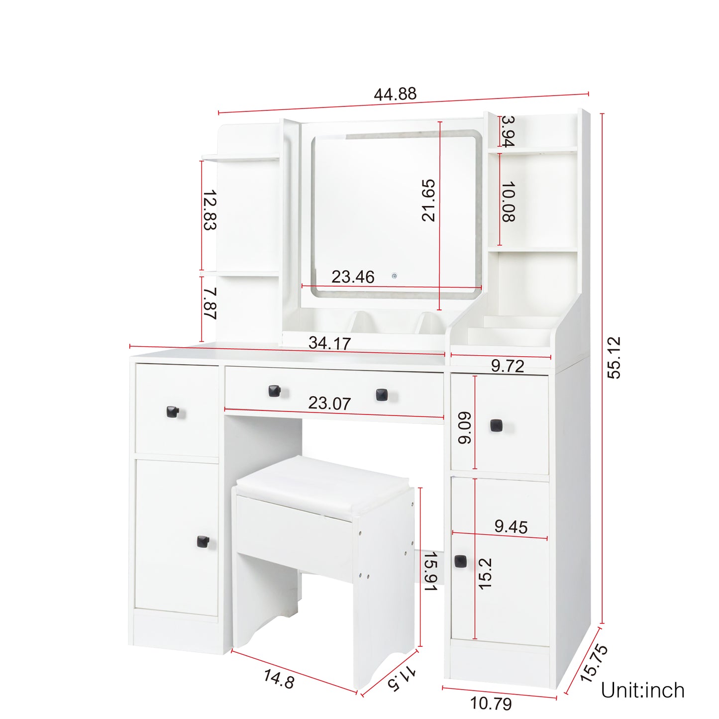 Modern Vanity Desk with Mirror & LED Lights – Makeup Desk, Drawers & Cabinet, LED Makeup Table, Mirror Vanity, Makeup Desk