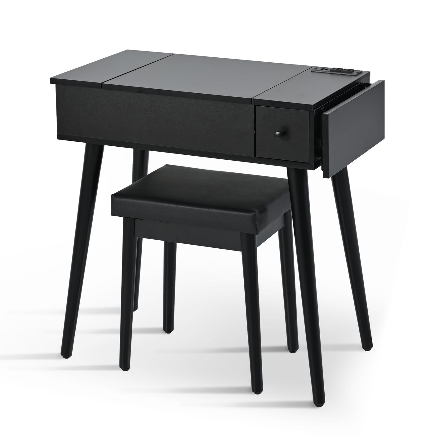 27.9" Black Makeup Vanity Desk with Flip Top Mirror & LED Light – Charging Station, 2 Drawers, Black Makeup Vanity, Flip Top Mirror, LED Light Vanity