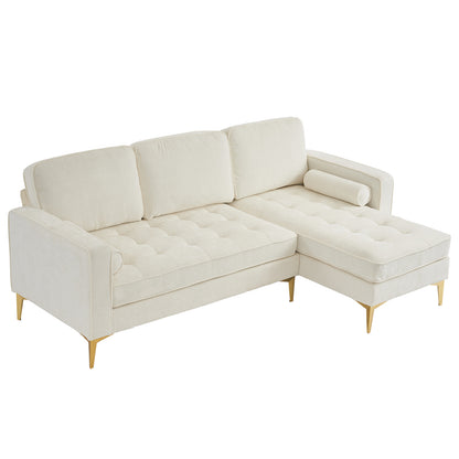 218*141*87cm 3-Seater With Footstool Chenille Rhombus Electroplated Golden Tripod Legs Indoor Modular Sofa Beige
