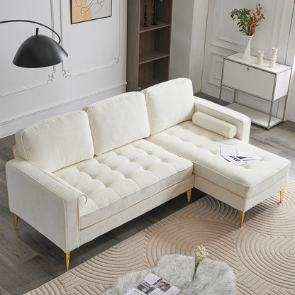 218*141*87cm 3-Seater With Footstool Chenille Rhombus Electroplated Golden Tripod Legs Indoor Modular Sofa Beige