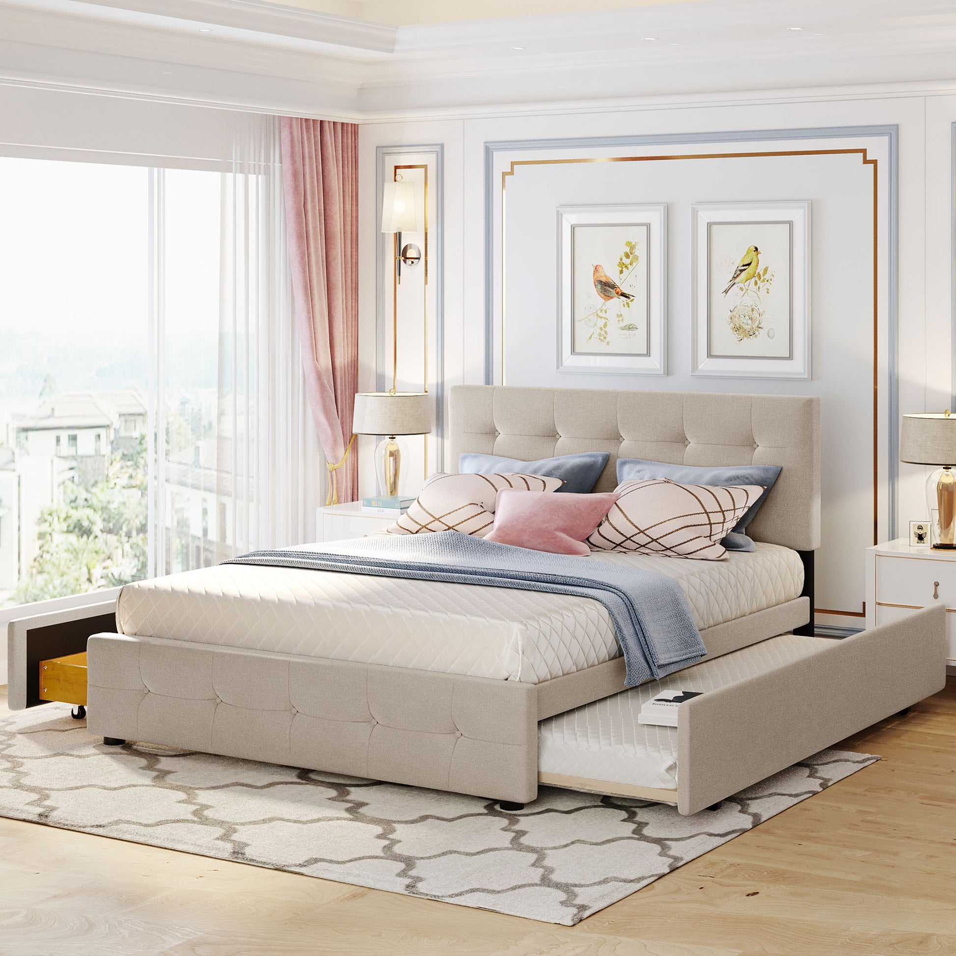 modern bed with storage drawers