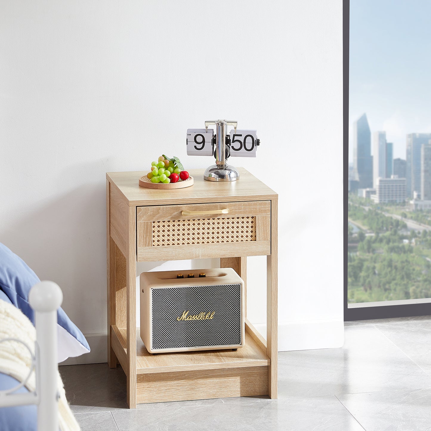 15.75" Rattan End table with  drawer, Modern nightstand, side table for living room, bedroom,natural