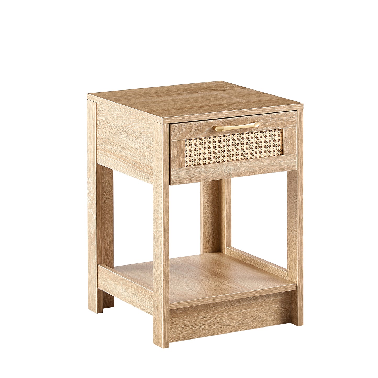 15.75" Rattan End table with  drawer, Modern nightstand, side table for living room, bedroom,natural