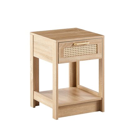 15.75" Rattan End table with  drawer, Modern nightstand, side table for living room, bedroom,natural