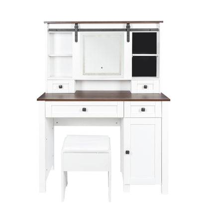 Farmhouse Makeup Vanity with Mirror & LED Lights – 41.73" Wide Dressing Table, Makeup Vanity, Farmhouse Vanity, Mirror Vanity Table