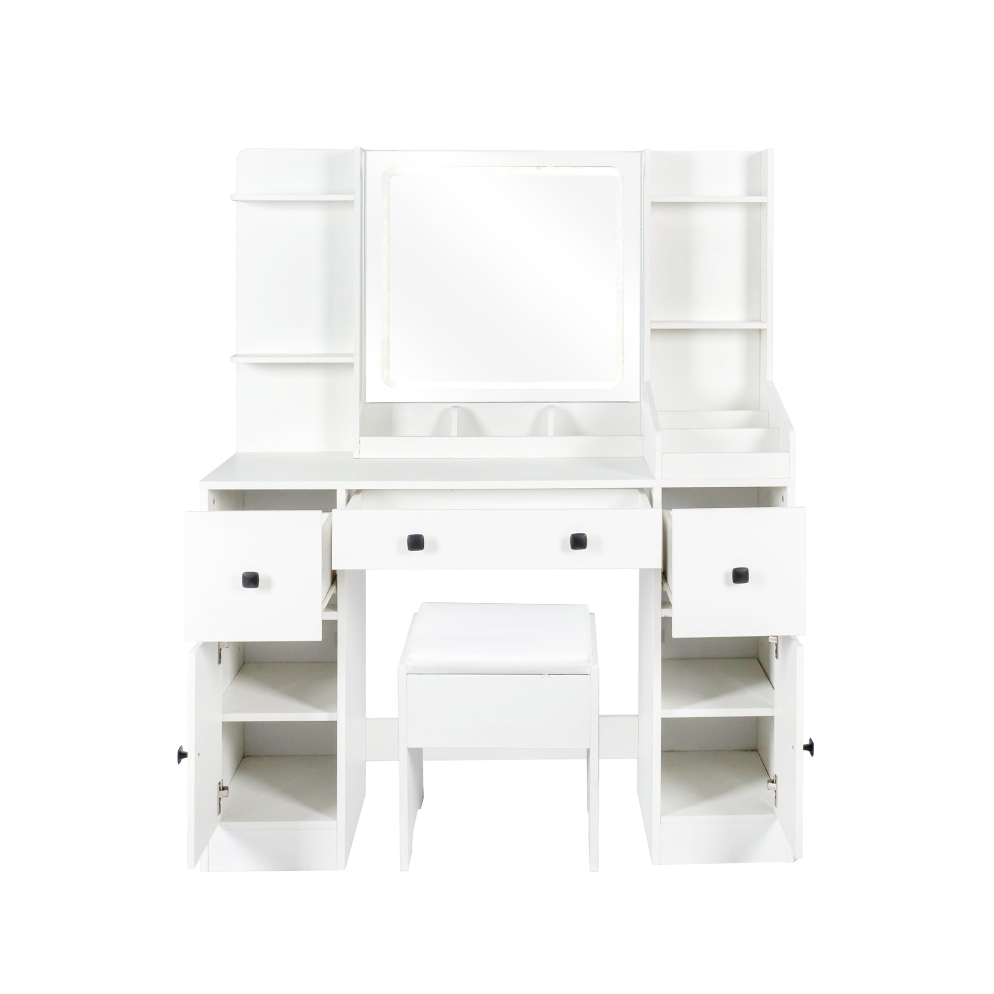 Makeup desk with cabinet and LED lighting for vanity use