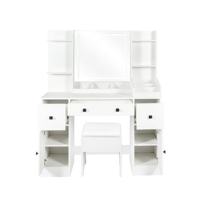 Makeup desk with cabinet and LED lighting for vanity use