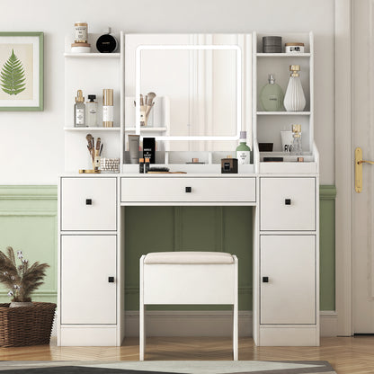 Modern Vanity Desk with Mirror & LED Lights – Makeup Desk, Drawers & Cabinet, LED Makeup Table, Mirror Vanity, Makeup Desk