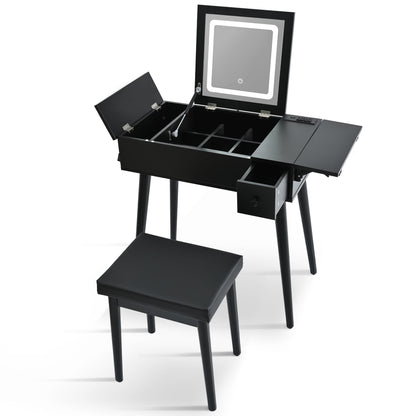 27.9" Black Makeup Vanity Desk with Flip Top Mirror & LED Light – Charging Station, 2 Drawers, Black Makeup Vanity, Flip Top Mirror, LED Light Vanity