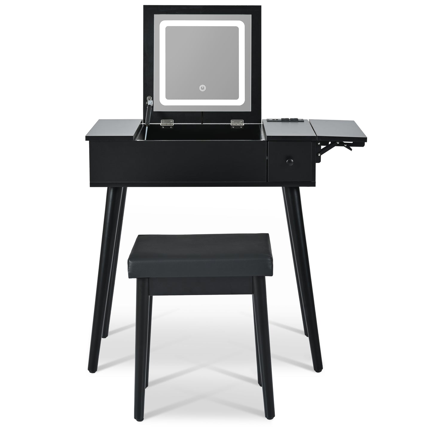 27.9" Black Makeup Vanity Desk with Flip Top Mirror & LED Light – Charging Station, 2 Drawers, Black Makeup Vanity, Flip Top Mirror, LED Light Vanity