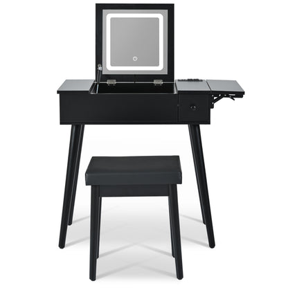27.9" Black Makeup Vanity Desk with Flip Top Mirror & LED Light – Charging Station, 2 Drawers, Black Makeup Vanity, Flip Top Mirror, LED Light Vanity