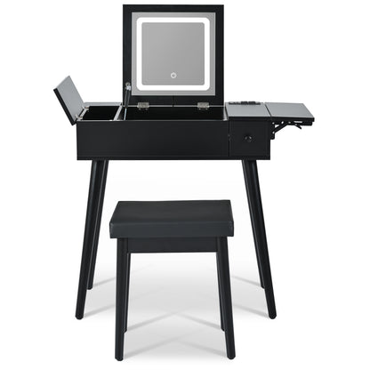 27.9" Black Makeup Vanity Desk with Flip Top Mirror & LED Light – Charging Station, 2 Drawers, Black Makeup Vanity, Flip Top Mirror, LED Light Vanity