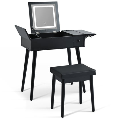 27.9" Black Makeup Vanity Desk with Flip Top Mirror & LED Light – Charging Station, 2 Drawers, Black Makeup Vanity, Flip Top Mirror, LED Light Vanity
