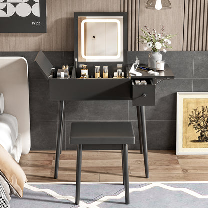 Black dressing table with charging station and LED lighting vanity